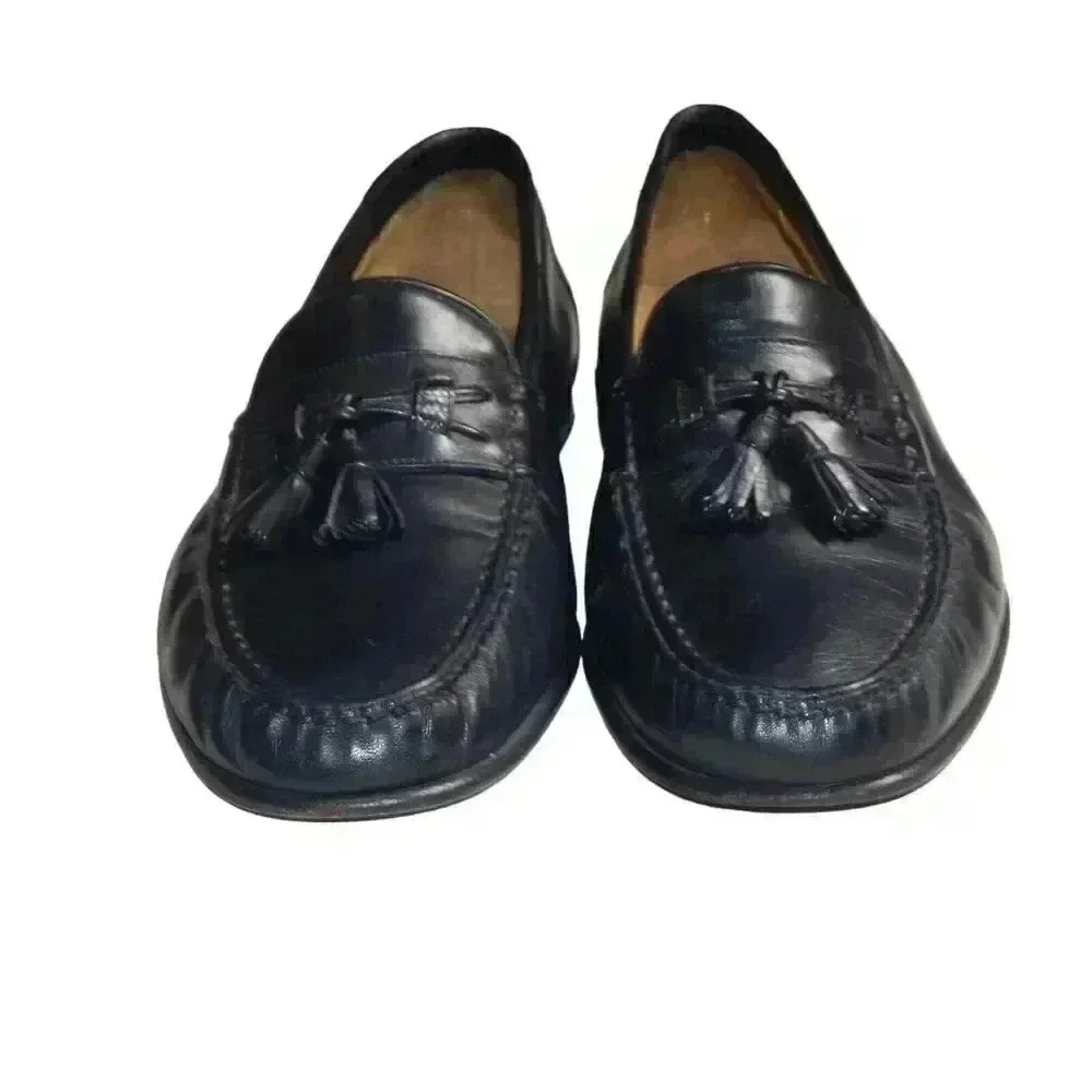 Santoni Men's Made in Italy Black Leather Tasseled Loafers Shoes Size 9.5 D